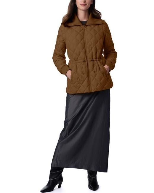 Bernardo Brown Diamond-Quilted Drawcord Waist Puffer Coat