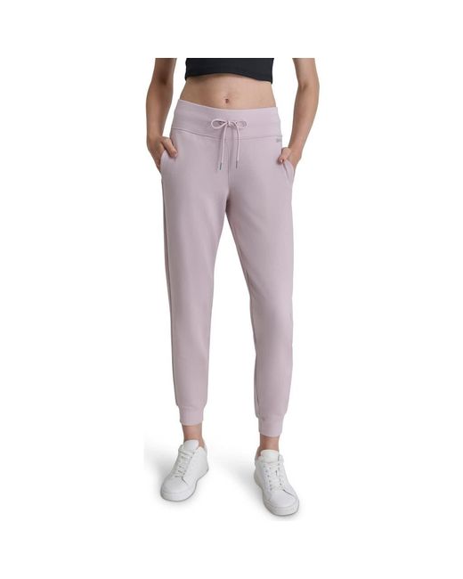DKNY Purple Rhinestone Logo Cuffed Fleece Joggers