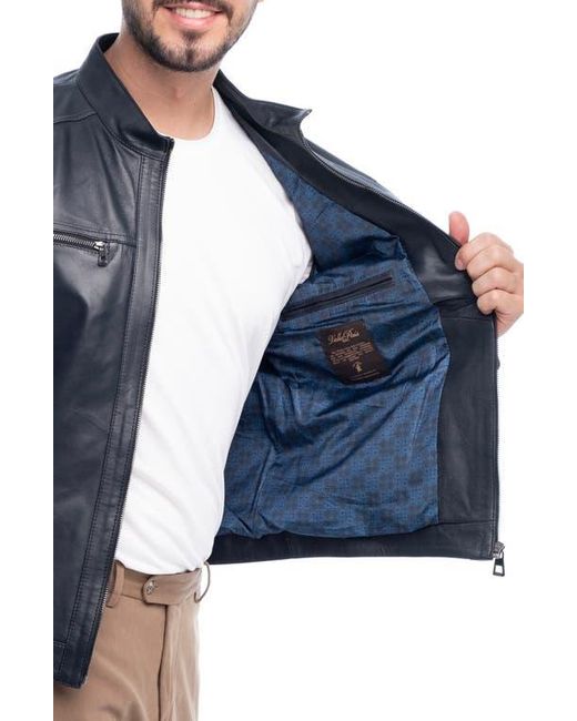 VELLAPAIS Blue Soft Leather Jacket for men