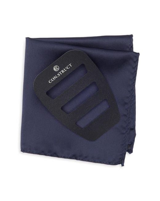 Con.struct Blue Solid Satin Pocket Square for men