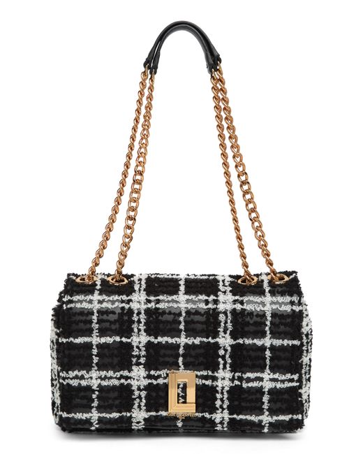 Karl Lagerfeld Tweed Lafayette Medium Shoulder Bag In Black/white At