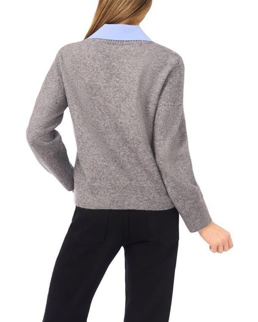 Halogen® Gray Contrast Collar Twofer Sweater