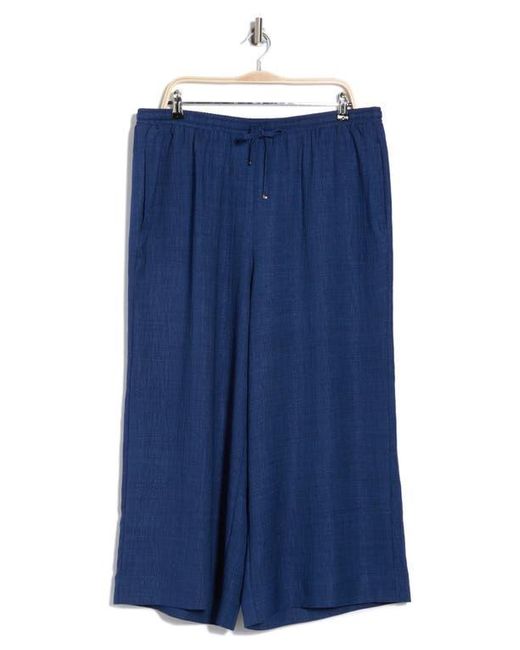 Max Studio Blue Drawstring Waist Crinkle Crop Wide Leg Pants
