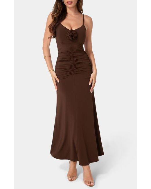 Bebe Brown Rosette Maxi Dress
