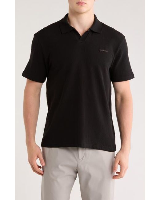 Calvin Klein Black Johnny Collar Crepe Jersey Polo for men