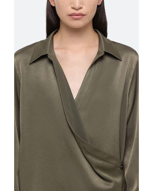 Helmut Lang Green Relax Faux Wrap Shirt