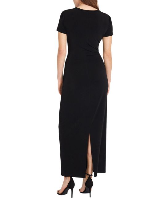DONNA MORGAN FOR MAGGY Black Twist Front Short Sleeve Maxi Dress