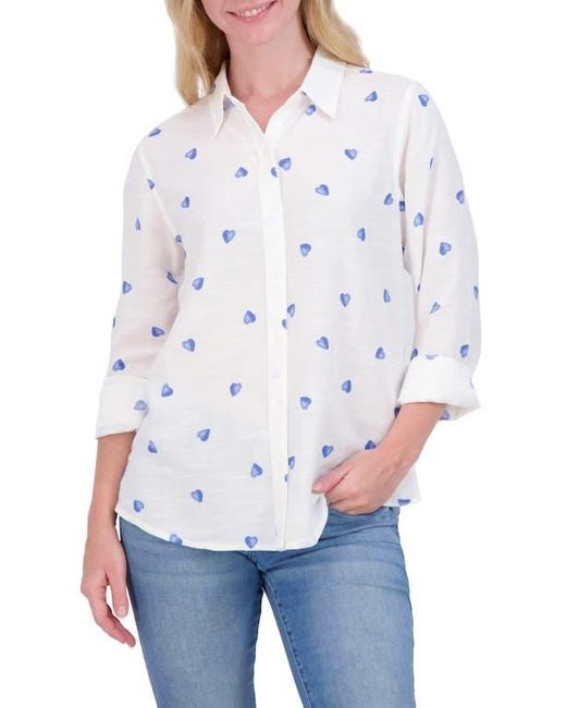 Lucky Brand White Heart Print Button-Up Shirt