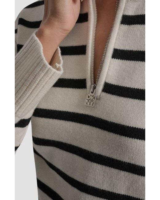DKNY Gray Stripe Quarter Zip Sweater