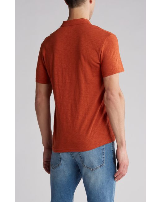 Lucky Brand Orange Slub Cotton Johnny Collar Polo for men