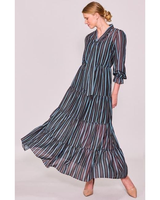 MELLODAY Blue Stripe Bow Tiered Maxi Dress