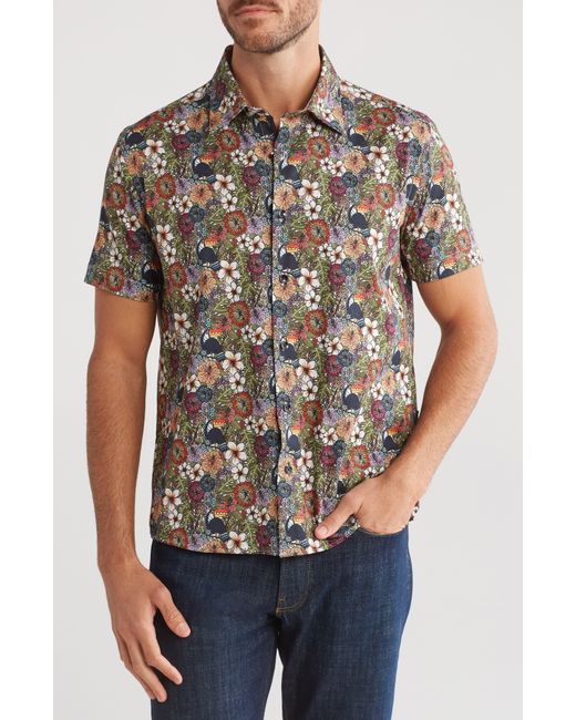 Stone Rose Gray Jungle Print Short Sleeve Trim Fit Button-up Shirt for men