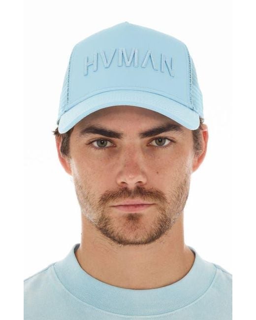HVMAN Blue Logo Mesh Trucker Hat for men