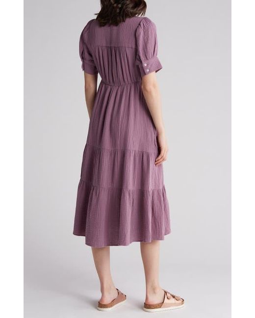 Madewell Purple Lightspun Tiered Button Front Midi Dress