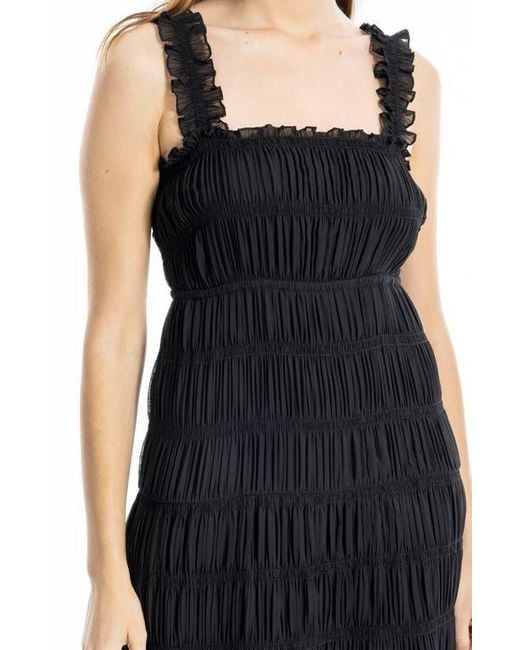 Max Studio Black Ruffle Shirred Georgette Midi Dress
