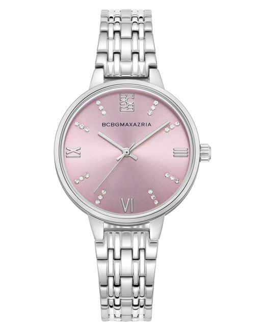 BCBGMAXAZRIA Pink Crystal Embellished 3-hand Quartz Bracelet Watch