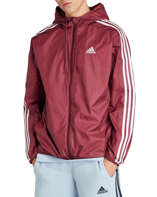 Adidas Red 3-stripes Hooded Windbreaker Jacket for men