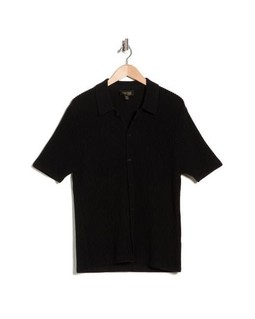 Truth Black Ribbed Plissé Knit Button-Up Shirt for men
