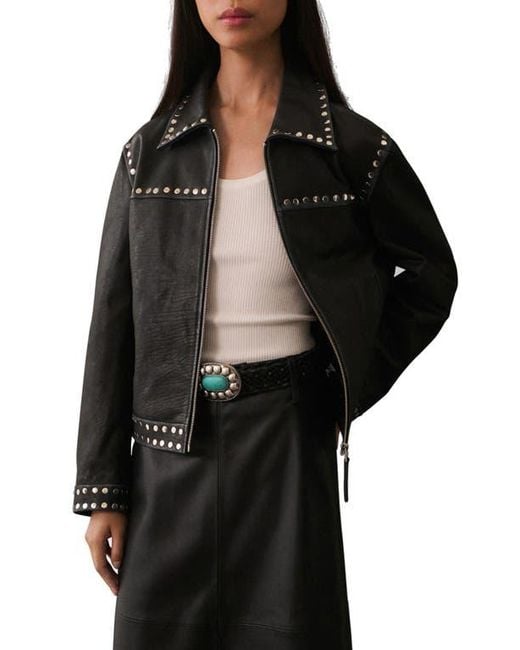 Mango Black Studded Leather Jacket