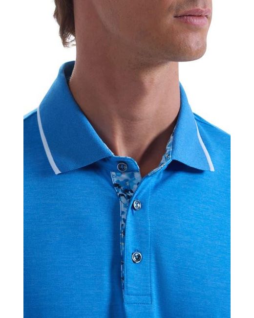Bugatchi Blue Three-Button Performance Polo for men