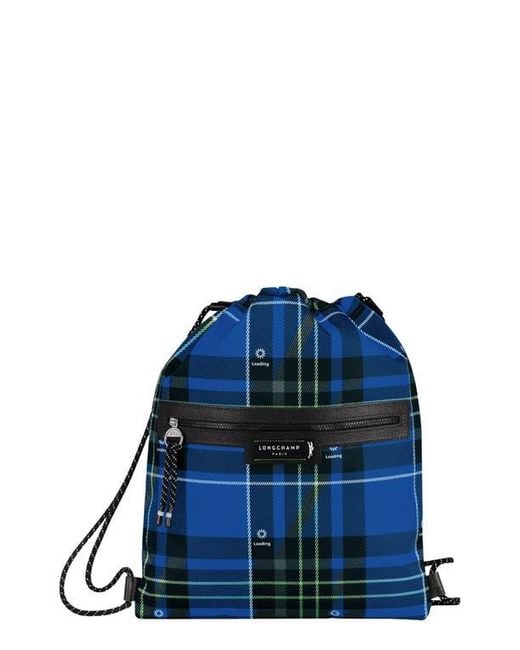 Longchamp Blue District Tartan Drawstring Backpack