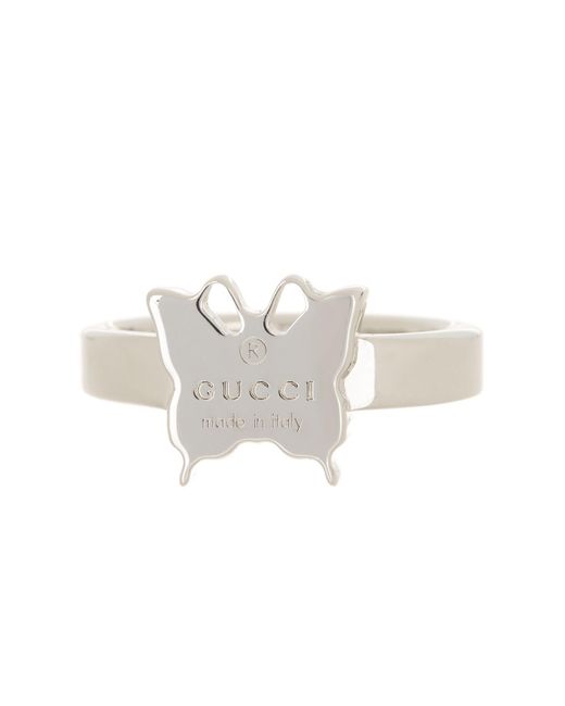 Gucci Metallic Sterling Silver Trademark Butterfly Ring - Size 7.25