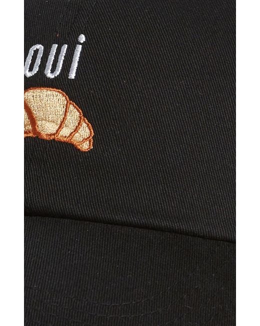 David & Young Black Oui Croissant Embroidered Cotton Baseball Cap