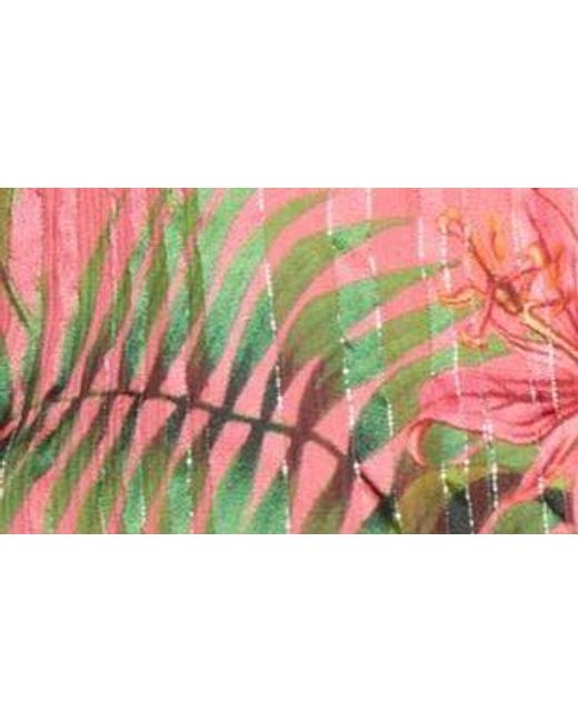 Ramy Brook Red Quentin Floral Metallic Stripe Silk Blend Top