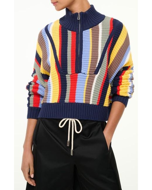 Staud Blue Hampton Stripe Half-Zip Sweater