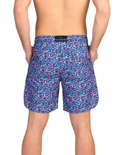 Tailorbyrd Blue Paint Dot Print Swim Trunks for men