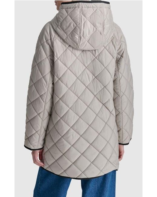 DKNY Water Resistant Hooded Quilted Jacket in Gray Lyst