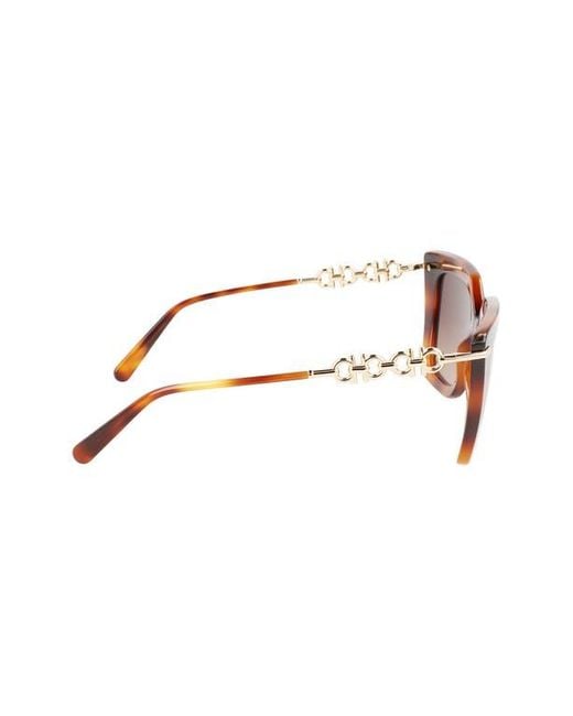 Ferragamo Brown Oversized Rectangular Sunglasses with Logo Hardware