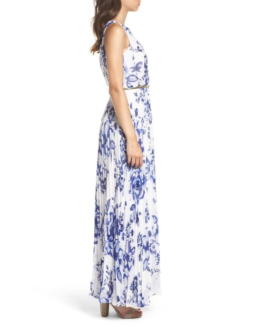 Pleated floral chiffon store maxi dress