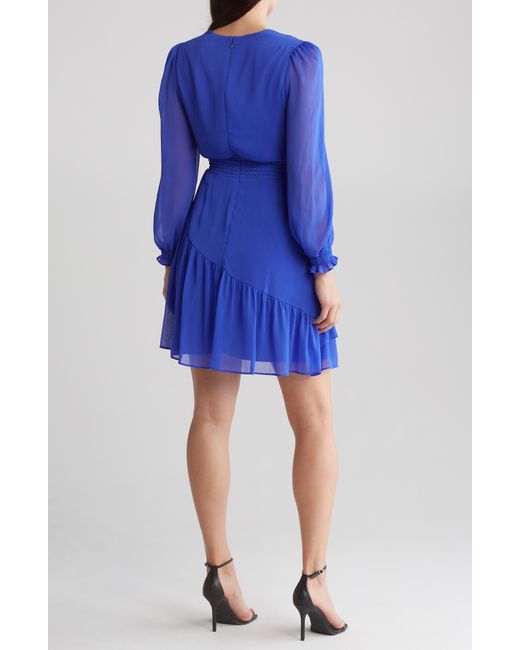 DKNY Blue Long Sleeve Fit & Flare Dress