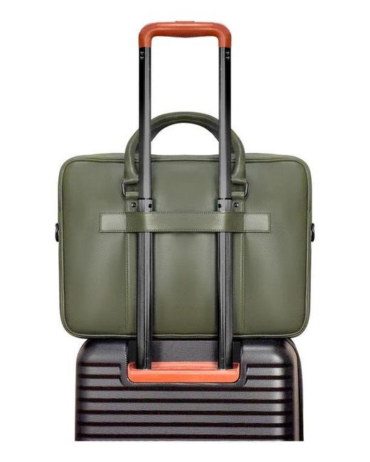 CHAMPS Green Compact Leather Slim Briefcase for men