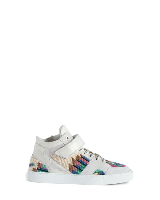 Zadig & Voltaire White Seed Bead Embellished Mid Sneaker