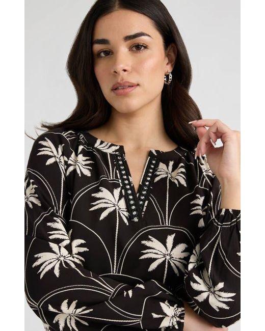 NVLT Black Split Neck Challis Top