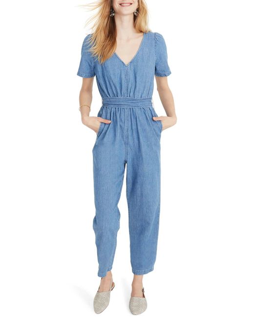 Madewell Denim Puff Sleeve Tapered Jumpsuit in Blue - Save 43% - Lyst
