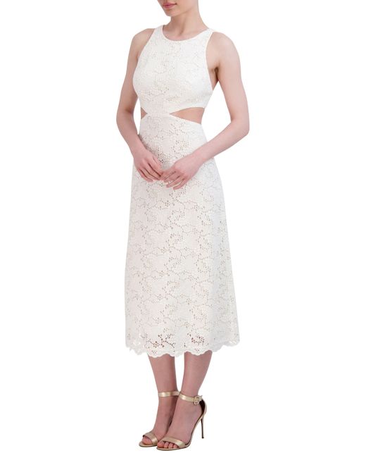 BCBGMAXAZRIA White Embroidered Cutout Eyelet A-line Dress