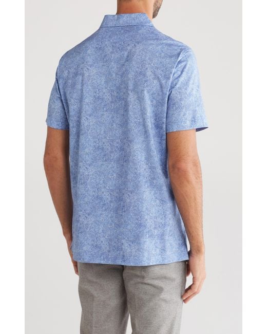 Bugatchi Blue Abstract Print Stretch Cotton Polo for men