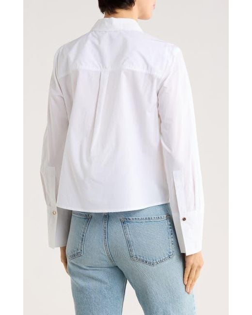 DKNY White Long Sleeve Zip Front Crop Poplin Shirt