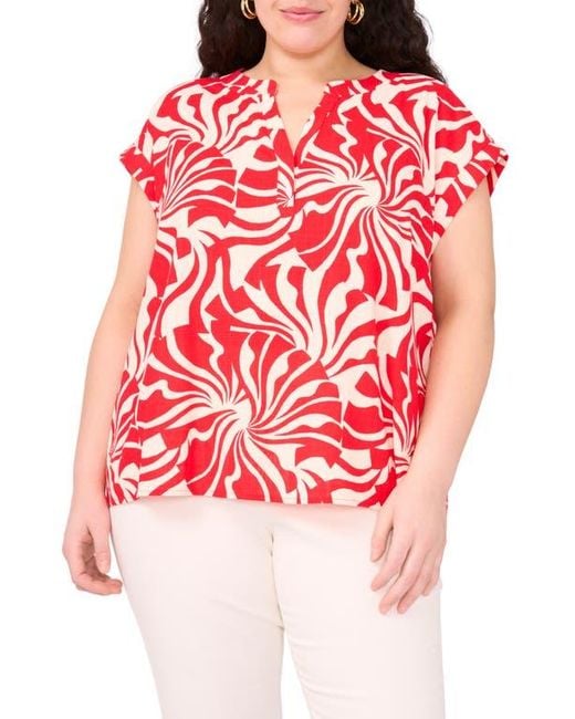 Vince Camuto Red Split Neck Cap Sleeve Top