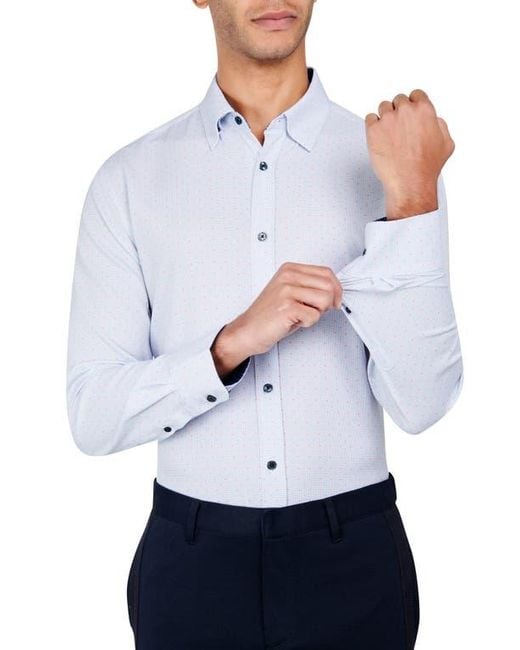 W.r.k. White Regular Fit Dot Print Performance Stretch Dress Shirt for men
