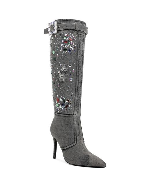 LONDON RAG Gray Cornik Pointed Toe Knee High Boot