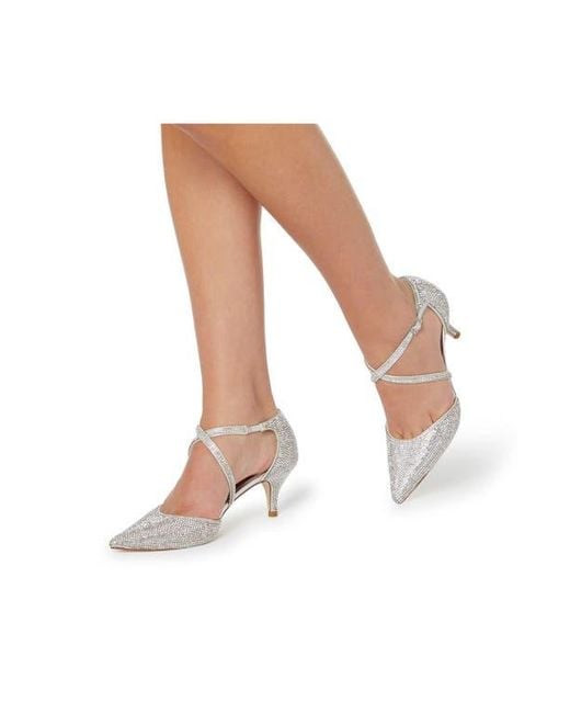 Dune White Captivates Rhinestone Pointed Toe Pump