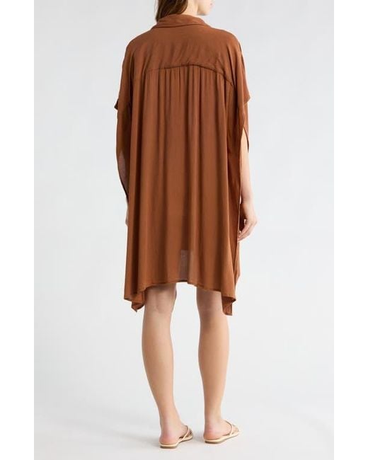 Boho Me Brown Sharkbite Button-Up Coverup