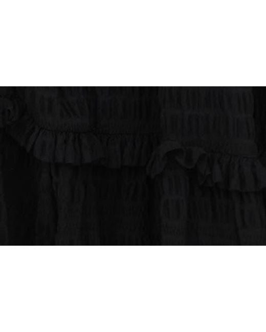 AUGUST SKY Black Puff Sleeve Tiered Midi Dress