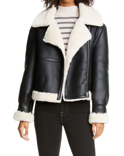 Mother the boxy top faux shearling moto jacket
