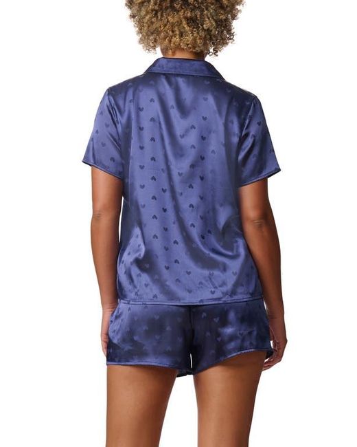 Splendid Heart Short Sleeve Top Shorts Satin Pajamas in Blue Lyst
