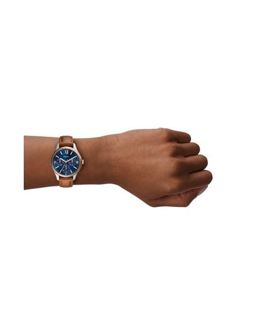 Fossil Blue Rye Multifunction Leather Strap Watch, 36M
